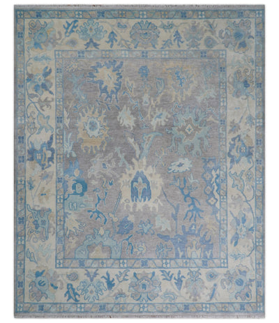 8x10 Hand Knotted Lavender Blue and Beige Traditional Persian Oushak Wool Rug | TRDCP761810 - The Rug Decor