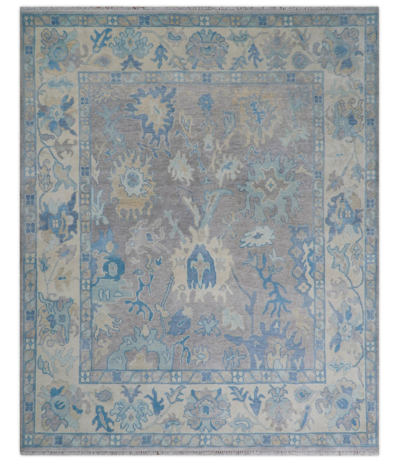 8x10 Hand Knotted Lavender Blue and Beige Traditional Persian Oushak Wool Rug | TRDCP761810 - The Rug Decor