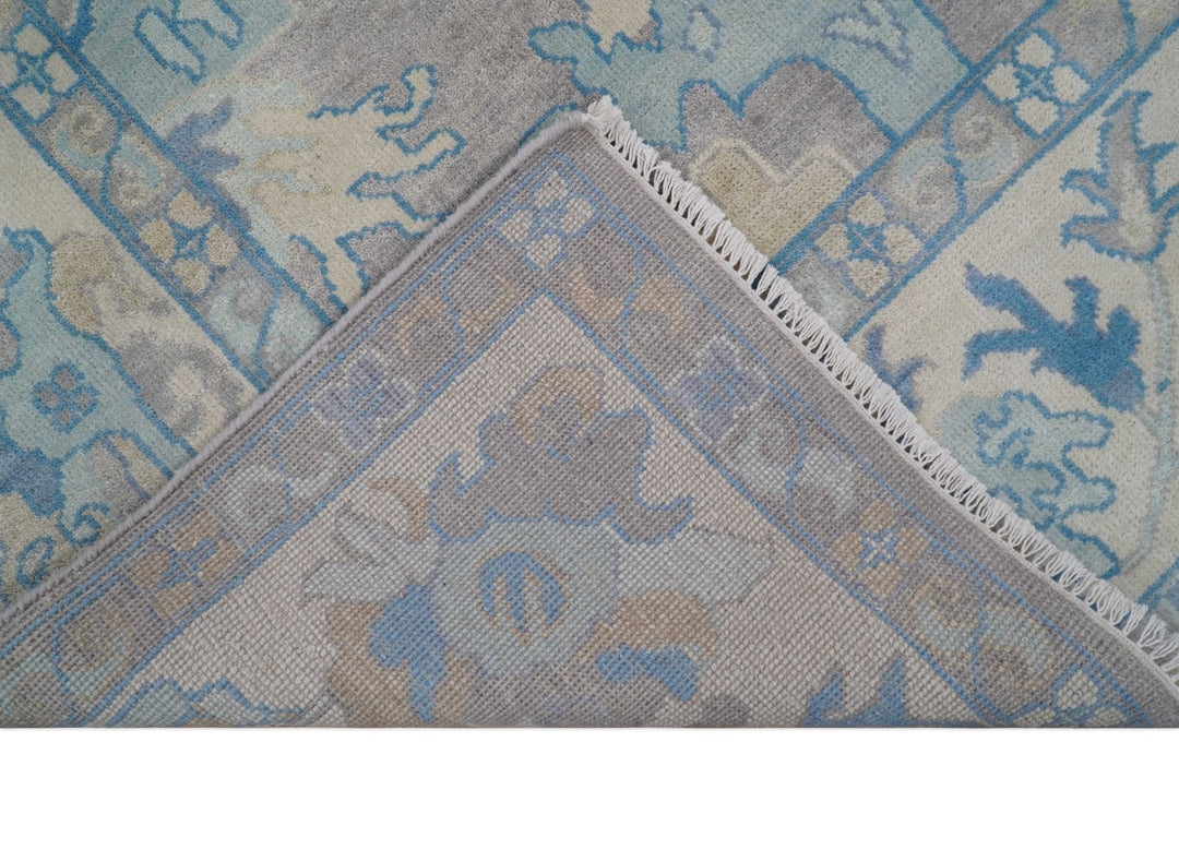 8x10 Hand Knotted Lavender Blue and Beige Traditional Persian Oushak Wool Rug | TRDCP761810 - The Rug Decor