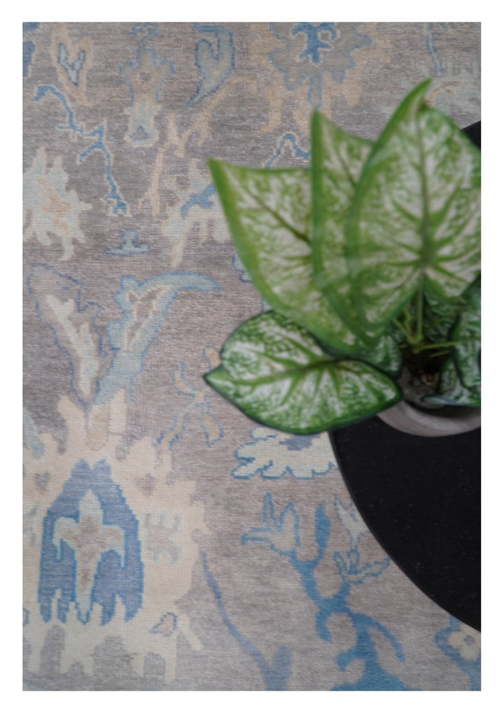 8x10 Hand Knotted Lavender Blue and Beige Traditional Persian Oushak Wool Rug | TRDCP761810 - The Rug Decor