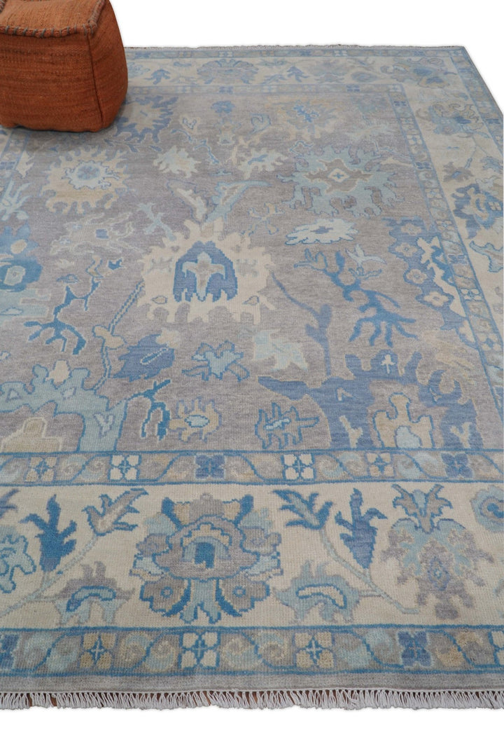 8x10 Hand Knotted Lavender Blue and Beige Traditional Persian Oushak Wool Rug | TRDCP761810 - The Rug Decor