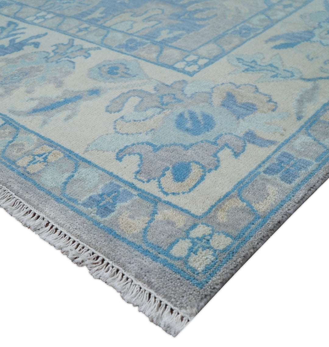 8x10 Hand Knotted Lavender Blue and Beige Traditional Persian Oushak Wool Rug | TRDCP761810 - The Rug Decor