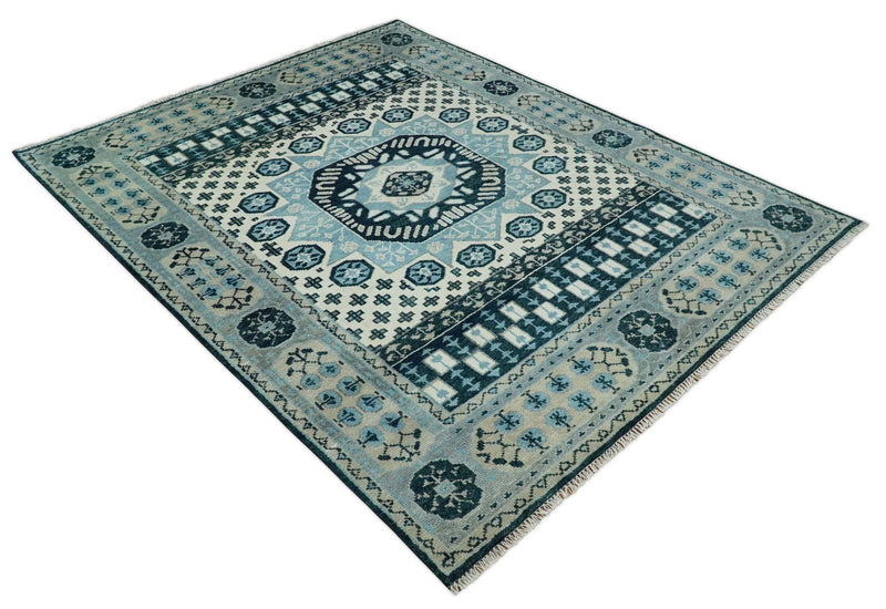 8x10 Hand Knotted Mamluk Medallion Beige, blue and Gray Traditional Persian Rug | TRDCP875810 - The Rug Decor
