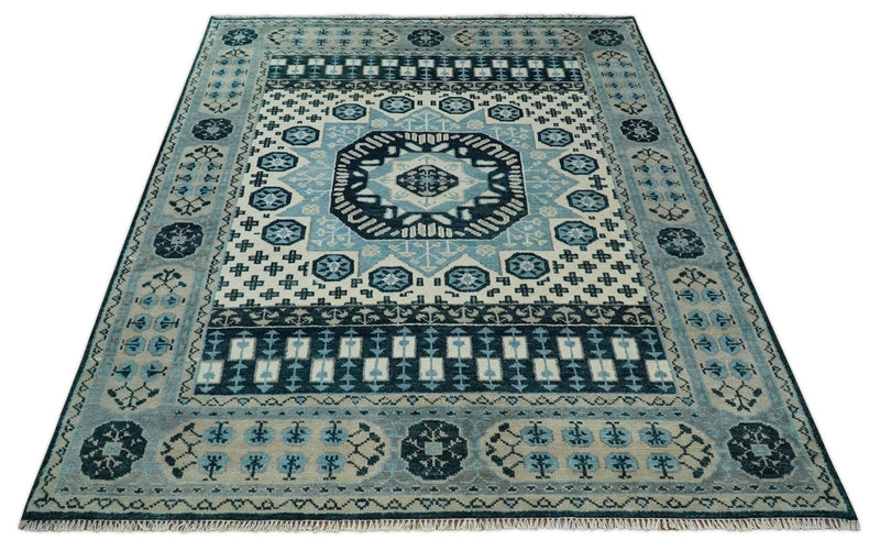 8x10 Hand Knotted Mamluk Medallion Beige, blue and Gray Traditional Persian Rug | TRDCP875810 - The Rug Decor