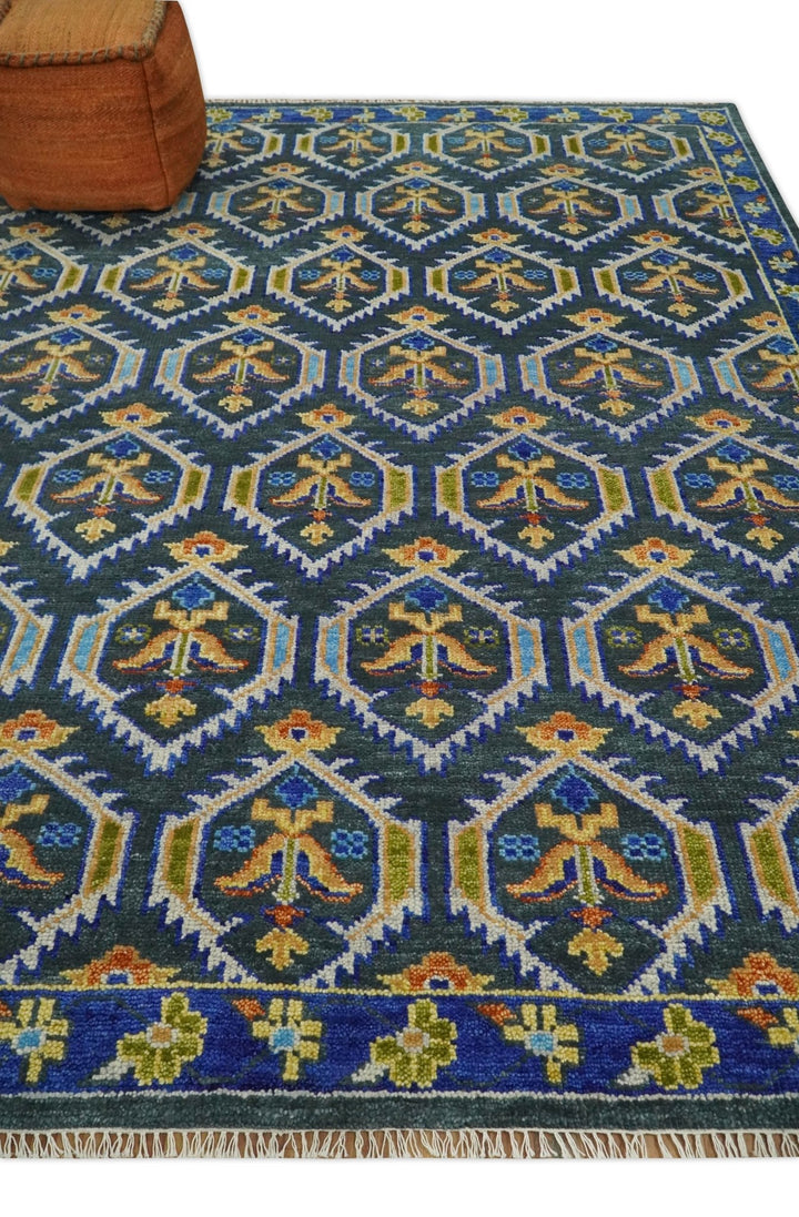 8x10 Hand Knotted Moss Green and Blue Wool Antique Vintage Persian Area Rug | TRDCP667810 - The Rug Decor