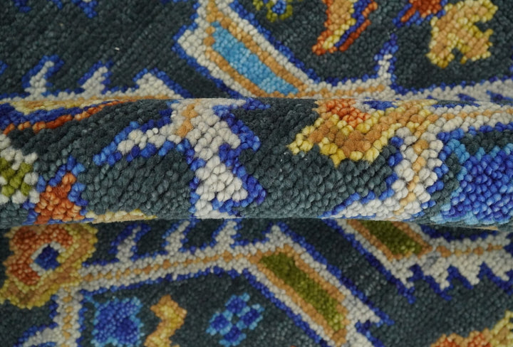 8x10 Hand Knotted Moss Green and Blue Wool Antique Vintage Persian Area Rug | TRDCP667810 - The Rug Decor