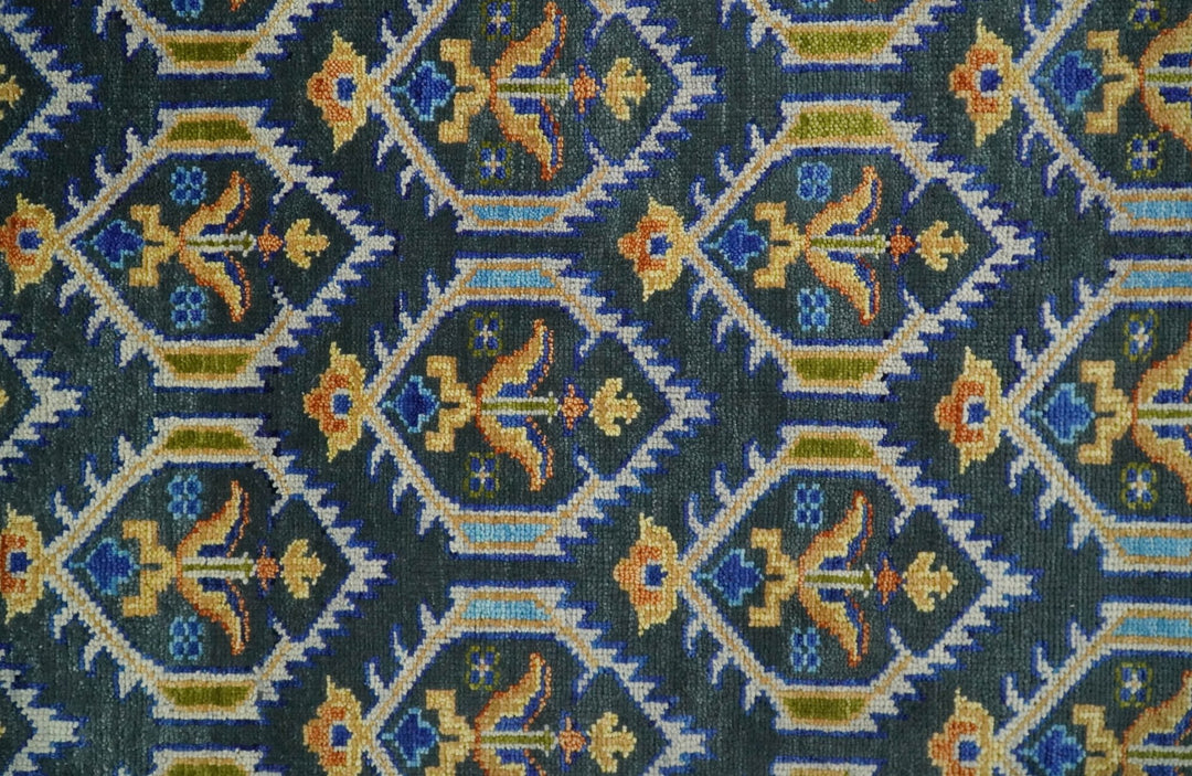 8x10 Hand Knotted Moss Green and Blue Wool Antique Vintage Persian Area Rug | TRDCP667810 - The Rug Decor