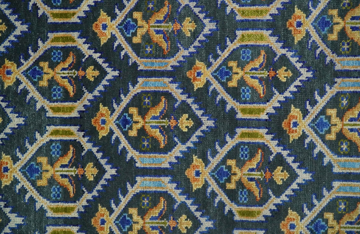 8x10 Hand Knotted Moss Green and Blue Wool Antique Vintage Persian Area Rug | TRDCP667810 - The Rug Decor