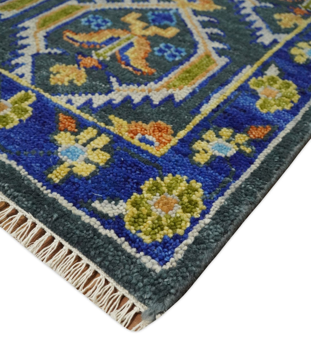 8x10 Hand Knotted Moss Green and Blue Wool Antique Vintage Persian Area Rug | TRDCP667810 - The Rug Decor