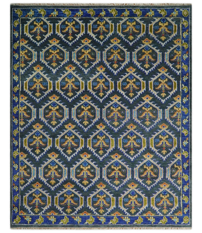 8x10 Hand Knotted Moss Green and Blue Wool Antique Vintage Persian Area Rug | TRDCP667810 - The Rug Decor