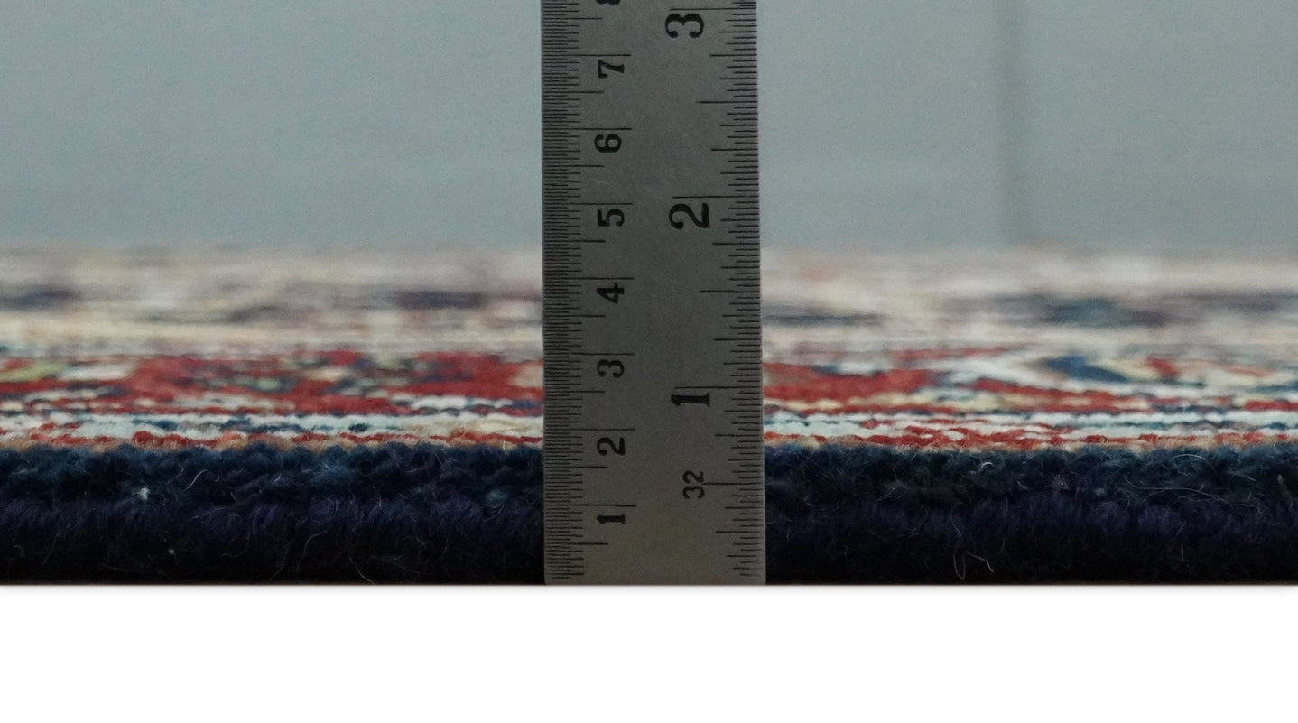 8x10 Hand Knotted Navy Blue, Ivory and Rust Traditional Vintage Heriz Serapi Antique Wool Rug | TRDCP559810 - The Rug Decor