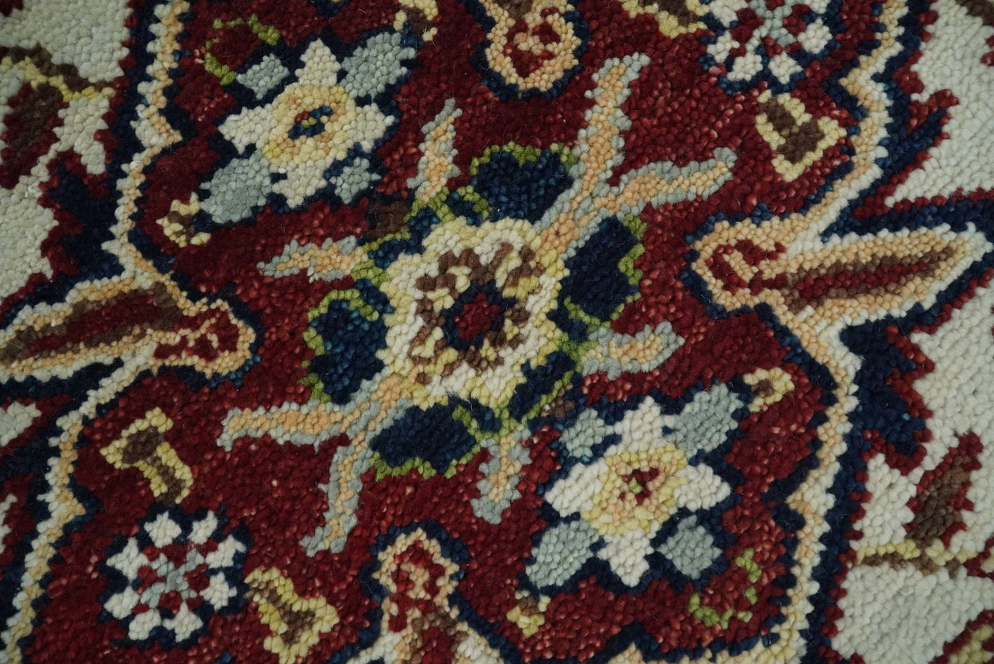 8x10 Hand Knotted Navy Blue, Ivory and Rust Traditional Vintage Heriz Serapi Antique Wool Rug | TRDCP559810 - The Rug Decor