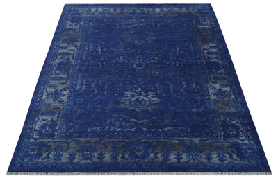 8x10 Hand Knotted Oriental Oushak Blue and Silver Wool Area Rug | TRDCP1507810S - The Rug Decor