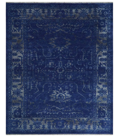 8x10 Hand Knotted Oriental Oushak Blue and Silver Wool Area Rug | TRDCP1507810S - The Rug Decor
