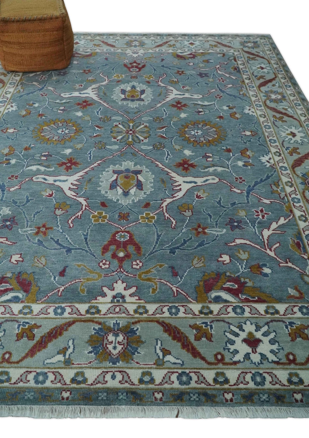 8x10 Hand Knotted Oriental Oushak Gray and Silver Wool Area Rug - The Rug Decor