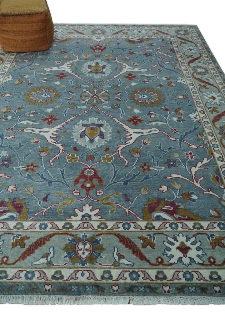 8x10 Hand Knotted Oriental Oushak Gray and Silver Wool Area Rug - The Rug Decor