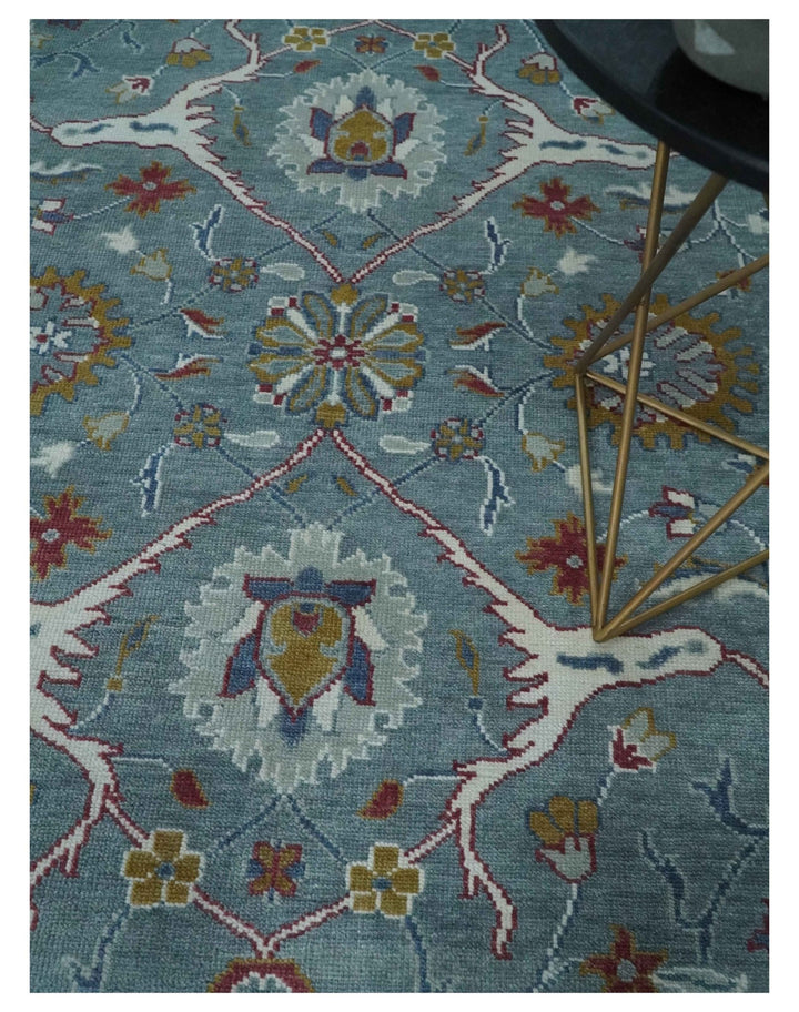8x10 Hand Knotted Oriental Oushak Gray and Silver Wool Area Rug - The Rug Decor