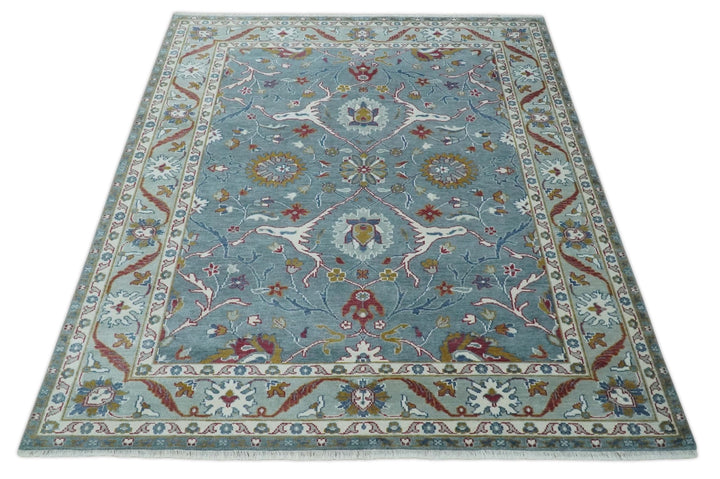 8x10 Hand Knotted Oriental Oushak Gray and Silver Wool Area Rug - The Rug Decor