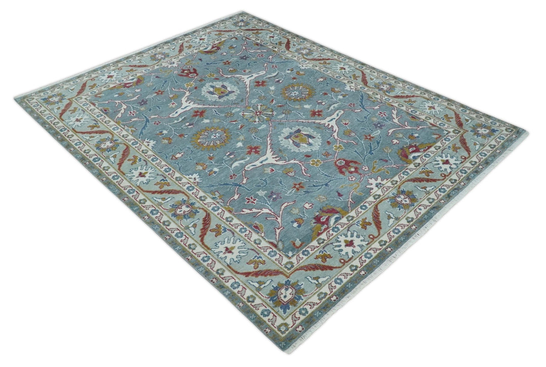 8x10 Hand Knotted Oriental Oushak Gray and Silver Wool Area Rug - The Rug Decor