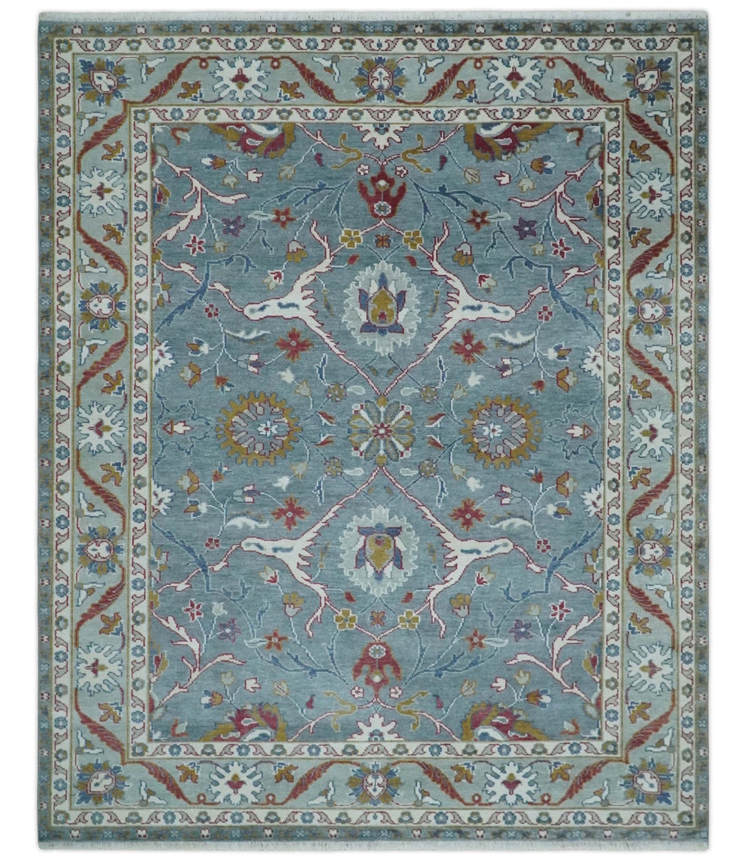 8x10 Hand Knotted Oriental Oushak Gray and Silver Wool Area Rug - The Rug Decor