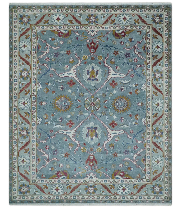 8x10 Hand Knotted Oriental Oushak Gray and Silver Wool Area Rug - The Rug Decor