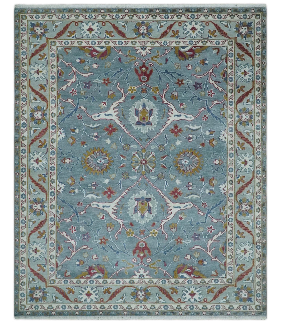 8x10 Hand Knotted Oriental Oushak Gray and Silver Wool Area Rug - The Rug Decor