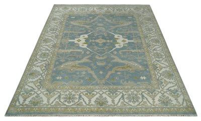 8x10 Hand Knotted Oriental Oushak Gray, Ivory and Beige Wool Area Rug | TRDCP1166810 - The Rug Decor