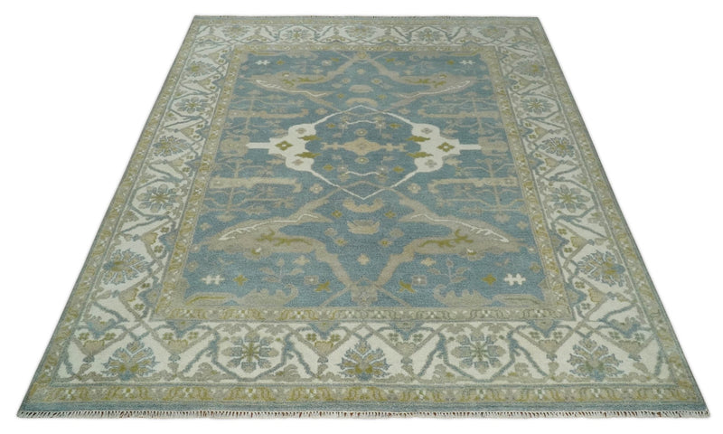 8x10 Hand Knotted Oriental Oushak Gray, Ivory and Beige Wool Area Rug | TRDCP1166810 - The Rug Decor