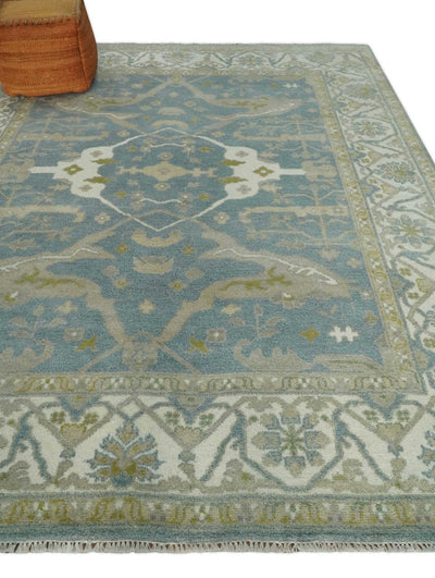 8x10 Hand Knotted Oriental Oushak Gray, Ivory and Beige Wool Area Rug | TRDCP1166810 - The Rug Decor