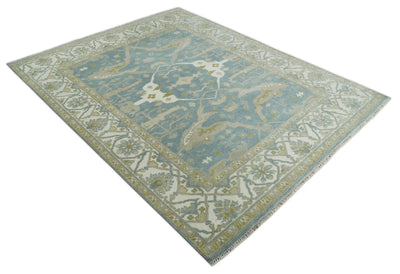 8x10 Hand Knotted Oriental Oushak Gray, Ivory and Beige Wool Area Rug | TRDCP1166810 - The Rug Decor