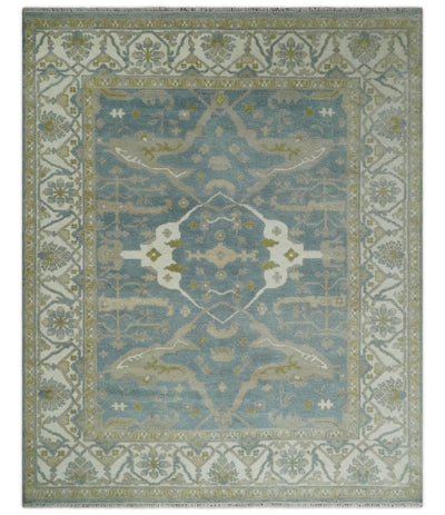 8x10 Hand Knotted Oriental Oushak Gray, Ivory and Beige Wool Area Rug | TRDCP1166810 - The Rug Decor