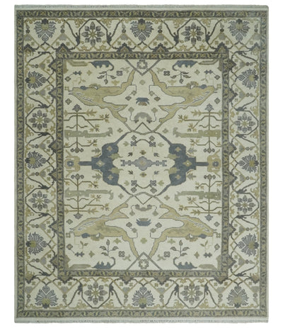 8x10 Hand Knotted Oriental Oushak Ivory, Camel and Gray Wool Area Rug | TRDCP1056810 - The Rug Decor