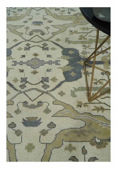 8x10 Hand Knotted Oriental Oushak Ivory, Camel and Gray Wool Area Rug | TRDCP1056810 - The Rug Decor