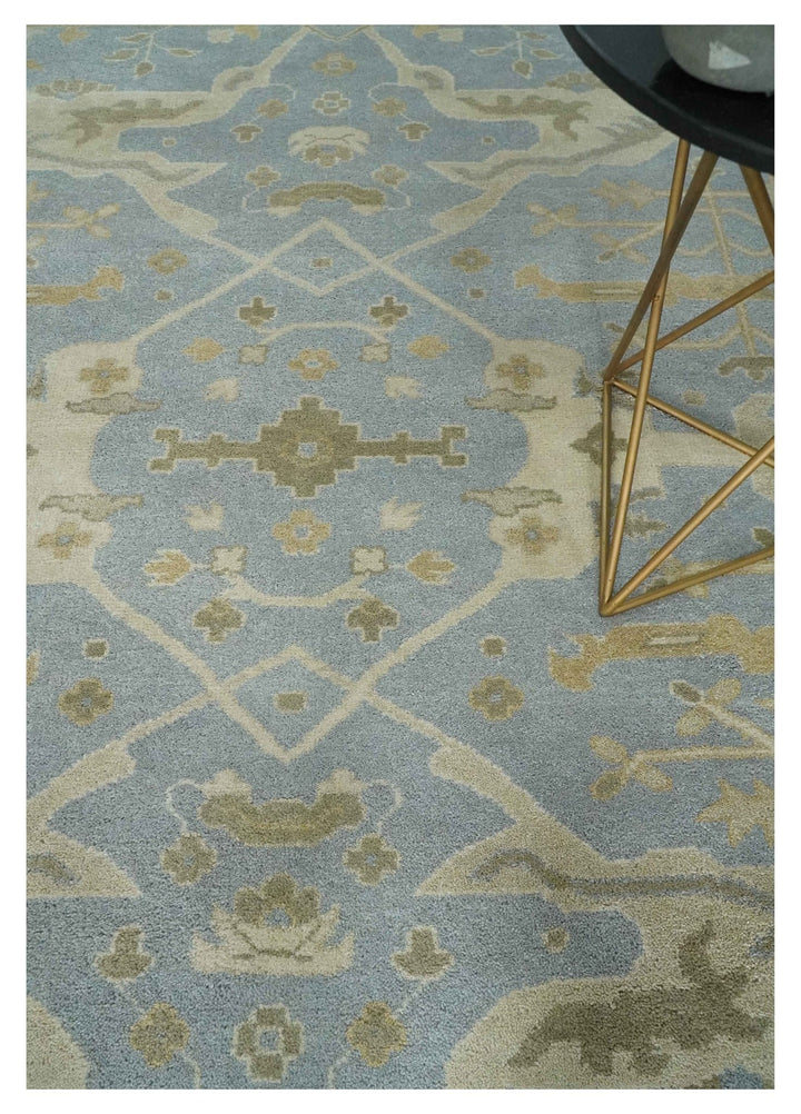 8x10 Hand Knotted Oriental Oushak Silver, Ivory and Beige Wool Area Rug | TRDCP1164810 - The Rug Decor