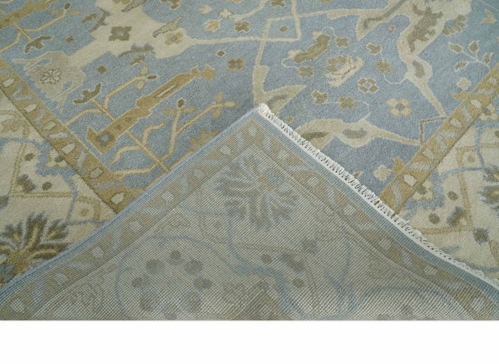 8x10 Hand Knotted Oriental Oushak Silver, Ivory and Beige Wool Area Rug | TRDCP1164810 - The Rug Decor
