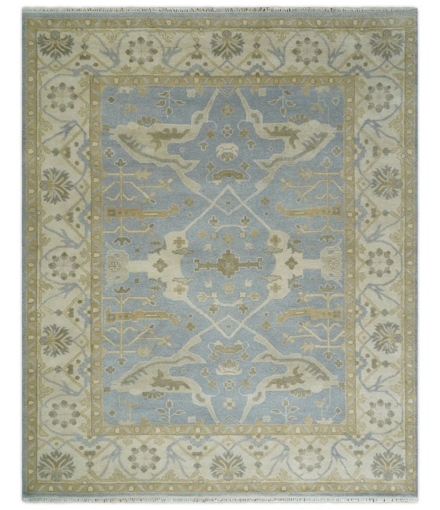8x10 Hand Knotted Oriental Oushak Silver, Ivory and Beige Wool Area Rug | TRDCP1164810 - The Rug Decor