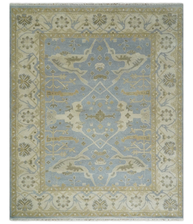 8x10 Hand Knotted Oriental Oushak Silver, Ivory and Beige Wool Area Rug | TRDCP1164810 - The Rug Decor