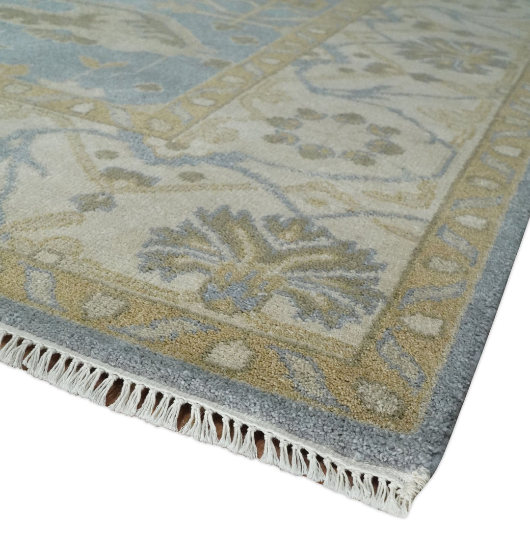 8x10 Hand Knotted Oriental Oushak Silver, Ivory and Beige Wool Area Rug | TRDCP1164810 - The Rug Decor