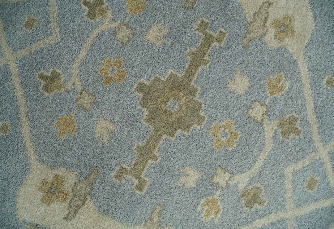 8x10 Hand Knotted Oriental Oushak Silver, Ivory and Beige Wool Area Rug | TRDCP1164810 - The Rug Decor