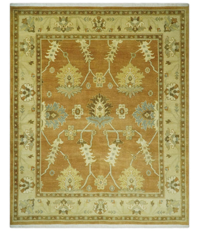 8x10 Hand Knotted Oushak Rust and Beige Traditional Antique Persian Area Rug | AC30810 - The Rug Decor