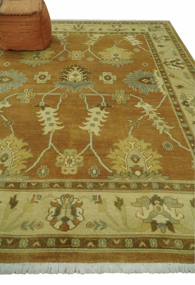 8x10 Hand Knotted Oushak Rust and Beige Traditional Antique Persian Area Rug | AC30810 - The Rug Decor