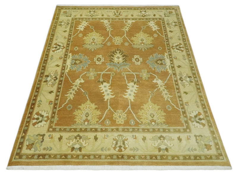 8x10 Hand Knotted Oushak Rust and Beige Traditional Antique Persian Area Rug | AC30810 - The Rug Decor