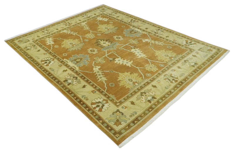 8x10 Hand Knotted Oushak Rust and Beige Traditional Antique Persian Area Rug | AC30810 - The Rug Decor