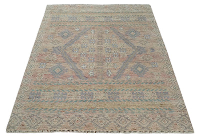 8x10 Hand Knotted Peach and Beige Oriental Traditional Area Rug - The Rug Decor