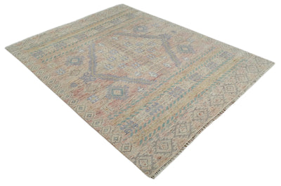 8x10 Hand Knotted Peach and Beige Oriental Traditional Area Rug - The Rug Decor