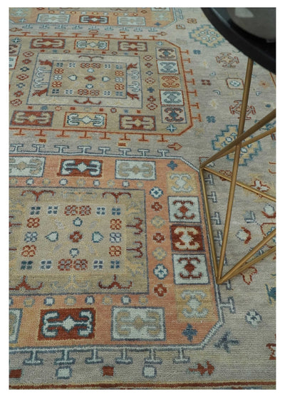 8x10 Hand Knotted Peach, Gray and Camel Traditional Persian Oushak Area Rug | TRDCP836810 - The Rug Decor