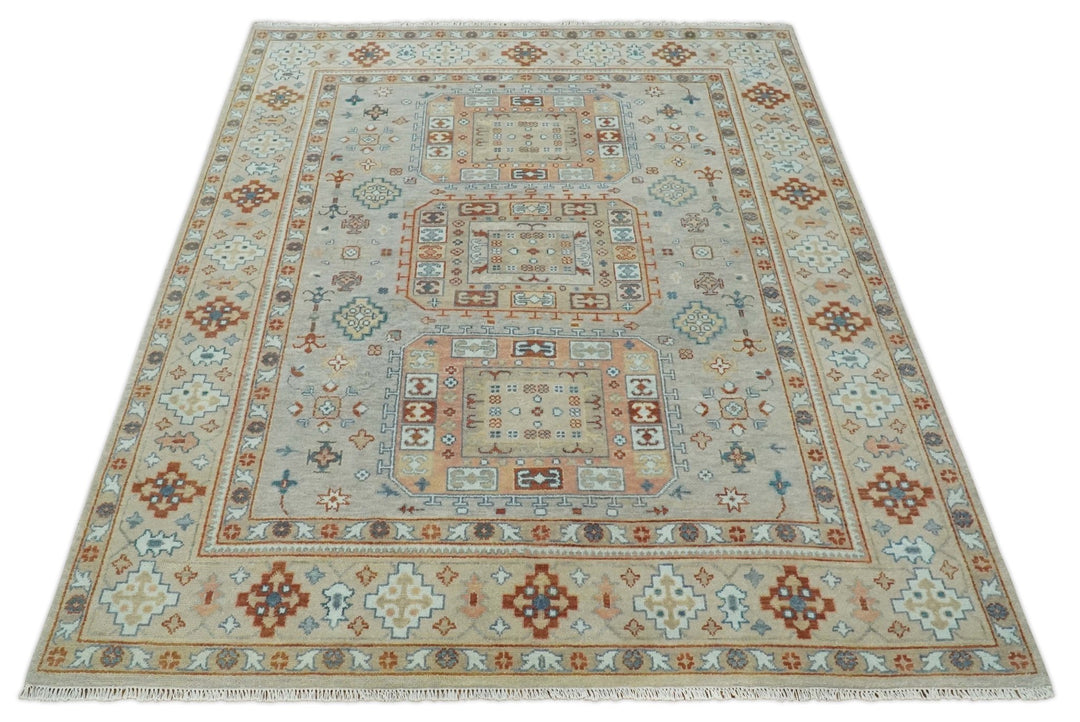 8x10 Hand Knotted Peach, Gray and Camel Traditional Persian Oushak Area Rug | TRDCP836810 - The Rug Decor