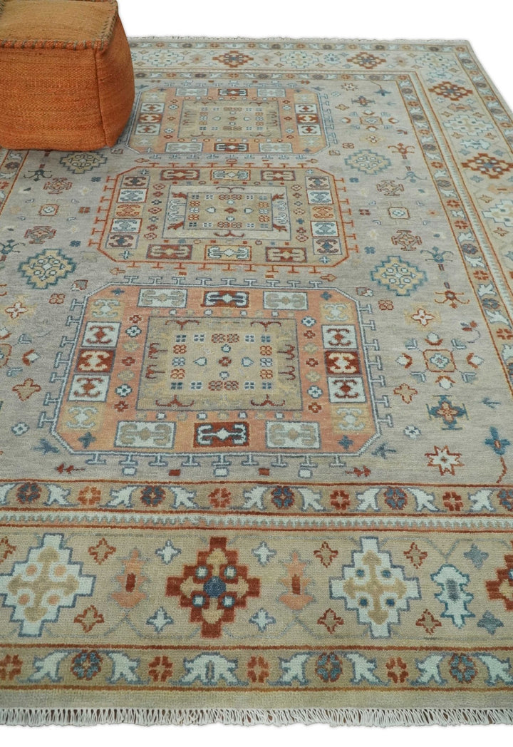 8x10 Hand Knotted Peach, Gray and Camel Traditional Persian Oushak Area Rug | TRDCP836810 - The Rug Decor