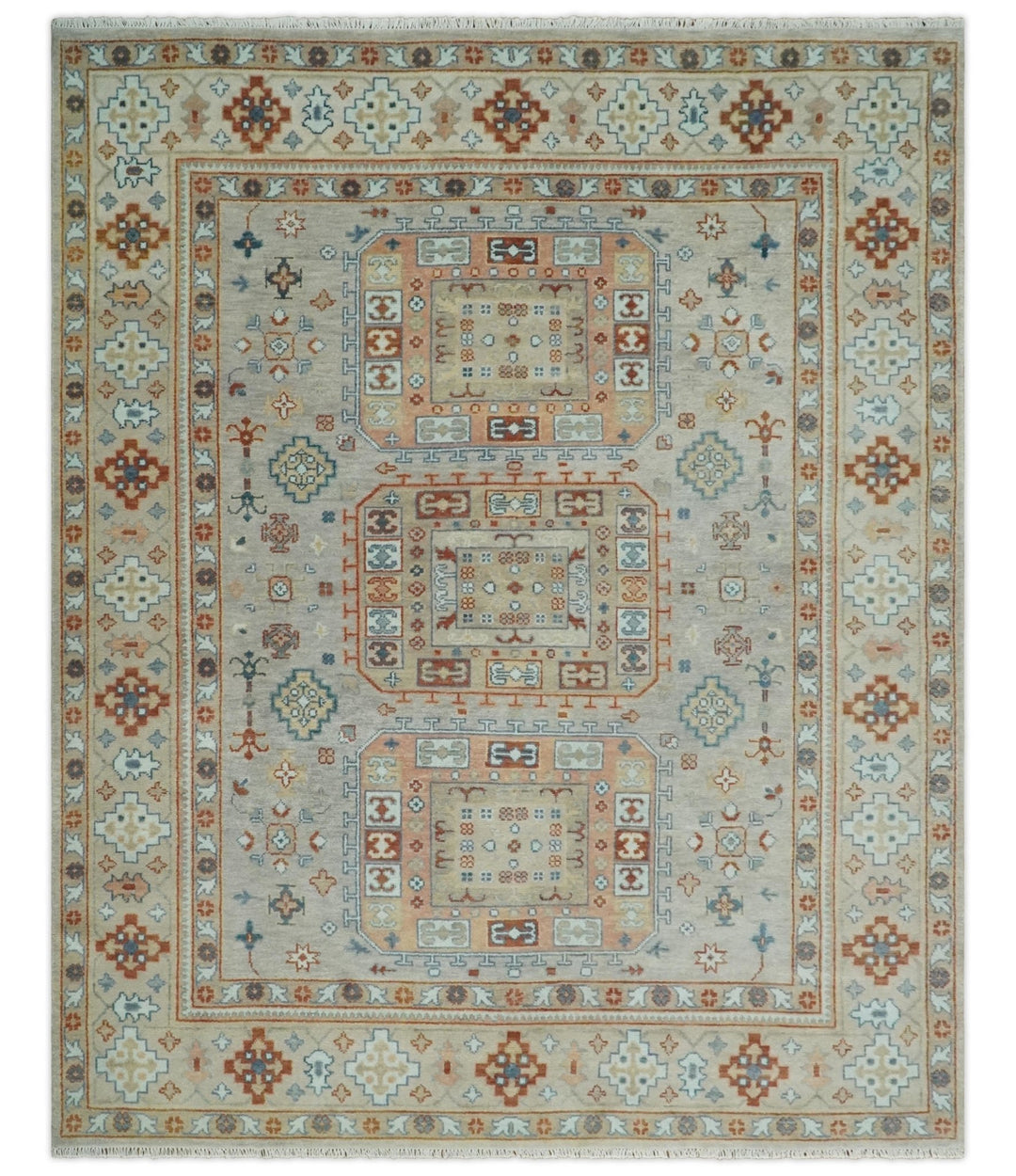 8x10 Hand Knotted Peach, Gray and Camel Traditional Persian Oushak Area Rug | TRDCP836810 - The Rug Decor