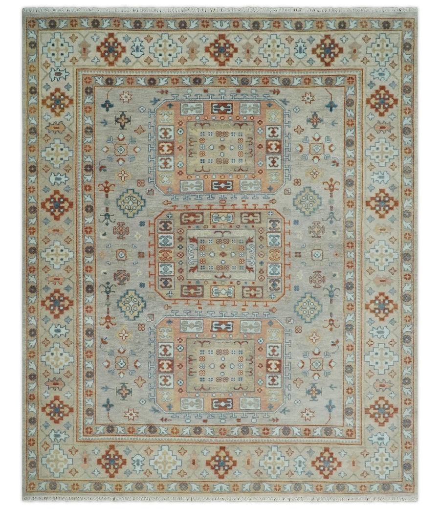 8x10 Hand Knotted Peach, Gray and Camel Traditional Persian Oushak Area Rug | TRDCP836810 - The Rug Decor